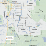 South Hillsborough Pipeline route map with trenchless locations. 17 tunnel locations are shown.