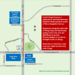 Map showing Kings Avenue being reduced to one lane in each direction from Denham Road to south of Bloomingdale