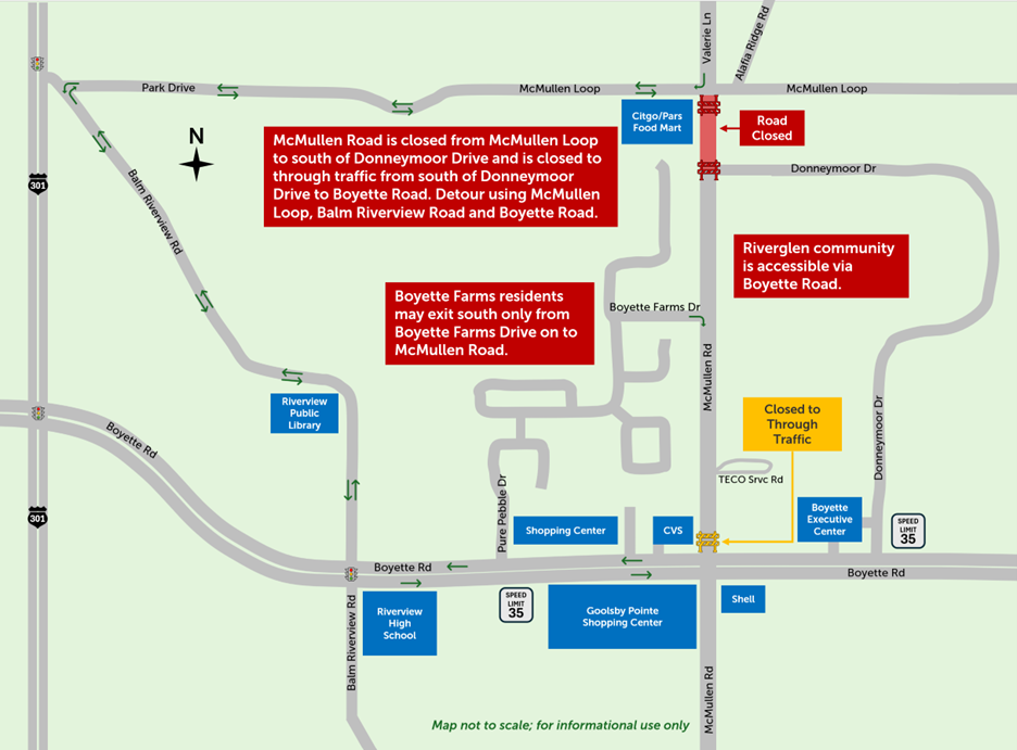 McMullen Rd is closed from McMullen Loop to south of Donneymoor