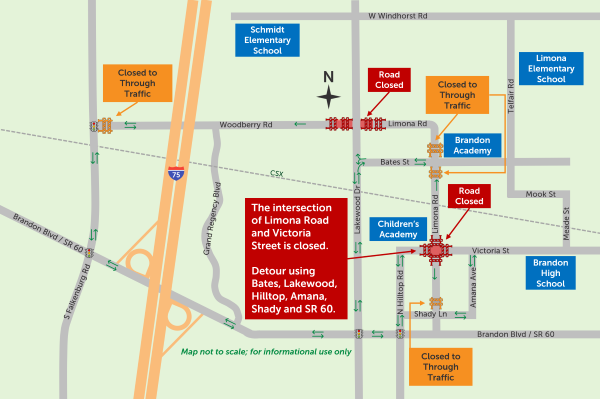 This map shows the intersection of Limona Road and Victoria Street in Brandon. This intersection is scheduled to be closed for one week starting June 1.