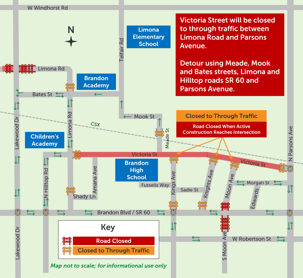 Victoria street will be closed to through traffic between Limona Road and Parsons Avenue.