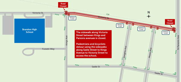 Brandon High School Sidewalk Detour