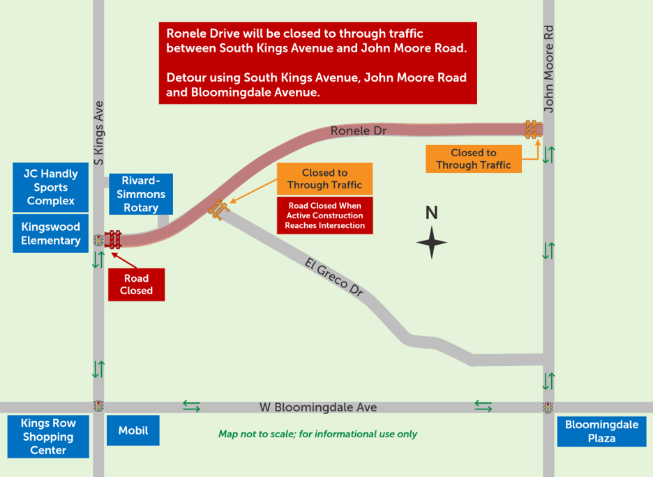 Ronele Drive is closed to through traffic beginning August 15.